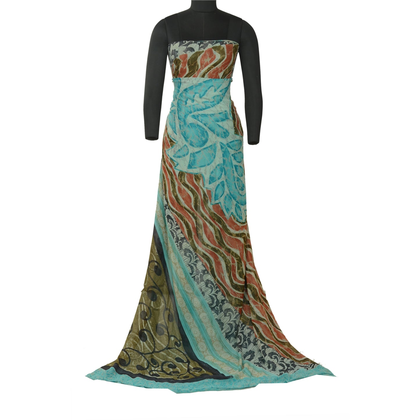 Sanskriti Vintage Sarees Blue Pure Georgette Silk Printed Sari 5yd Craft Sustainable Fabric