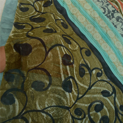 Sanskriti Vintage Sarees Blue Pure Georgette Silk Printed Sari 5yd Craft Sustainable Fabric