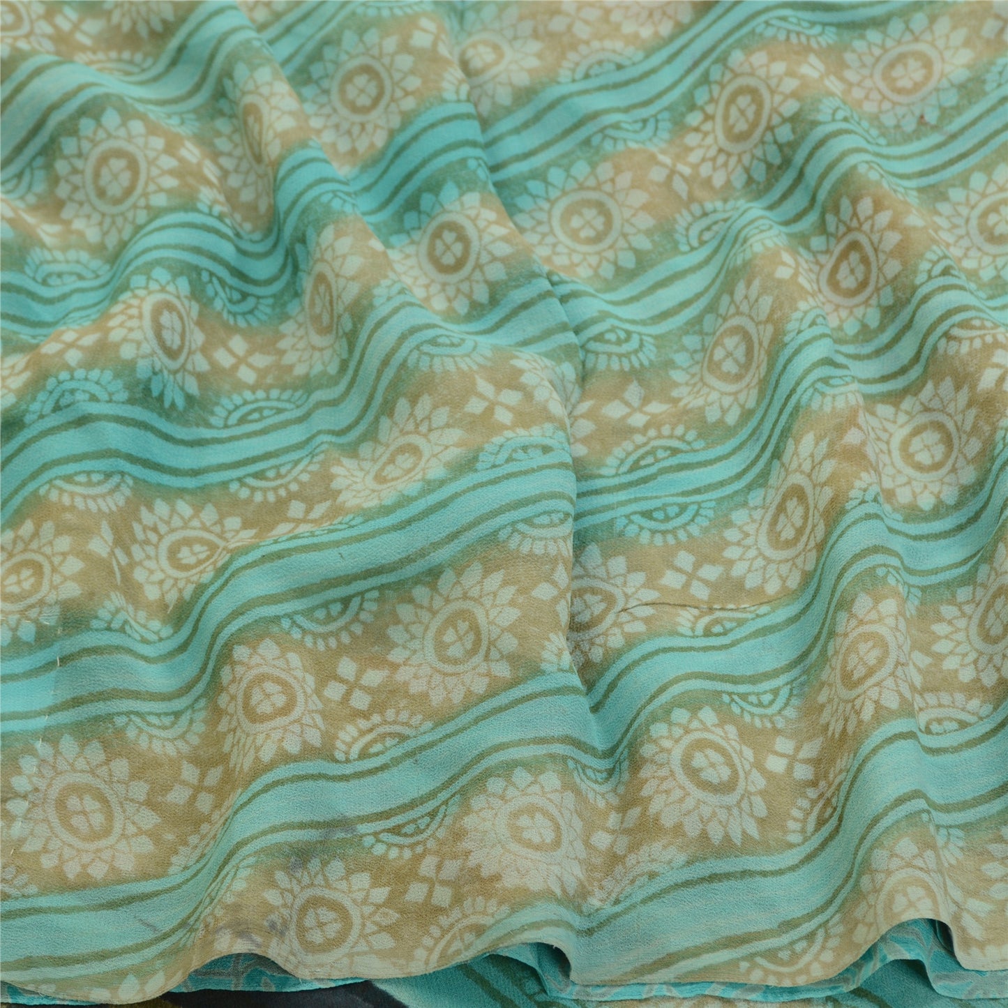 Sanskriti Vintage Sarees Blue Pure Georgette Silk Printed Sari 5yd Craft Sustainable Fabric