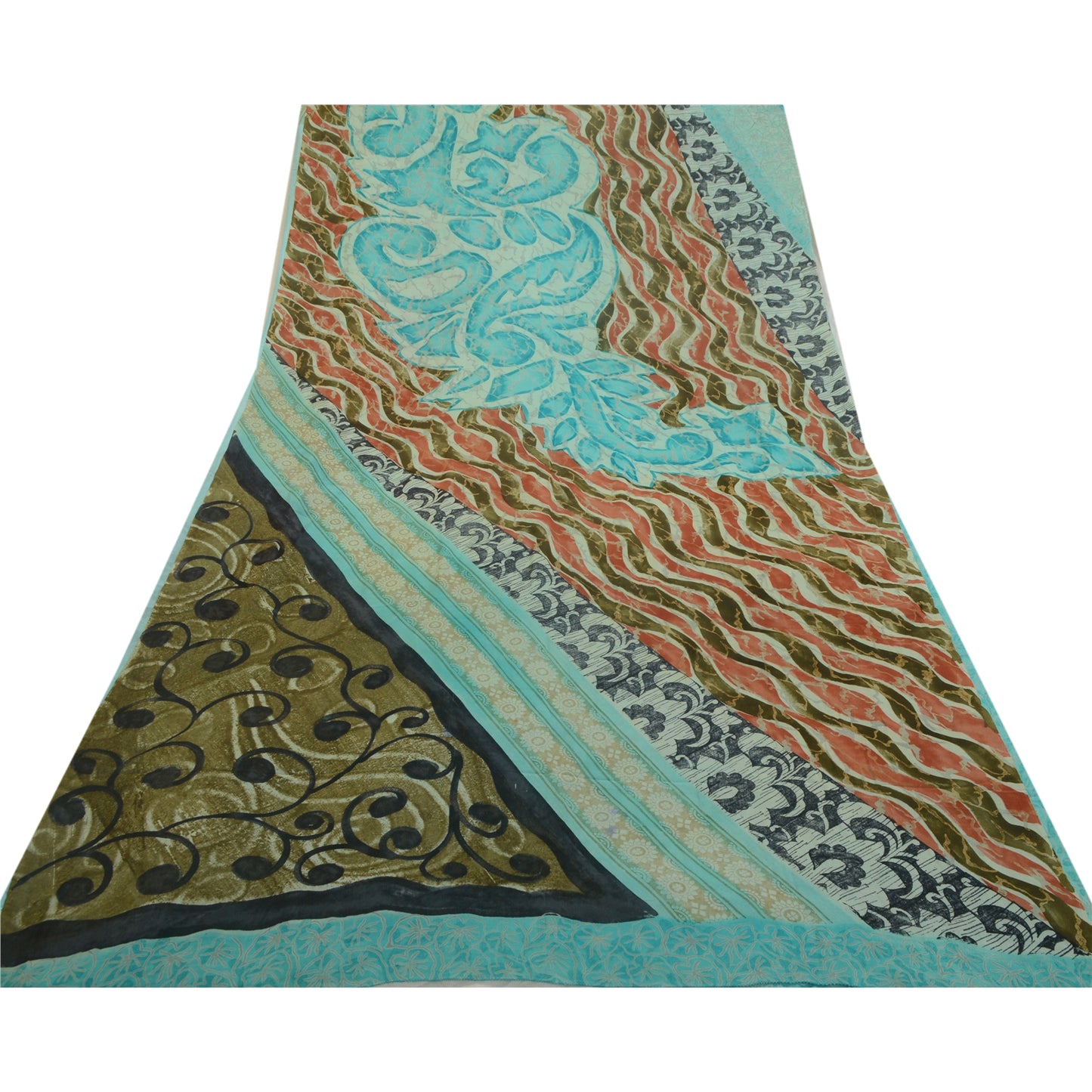 Sanskriti Vintage Sarees Blue Pure Georgette Silk Printed Sari 5yd Craft Sustainable Fabric