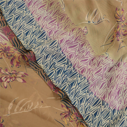 Сари из санскритского винтажного коричневого чистого шелка-жоржета с принтом 5 ярдов ткань для рукоделия из экологически чистой ткани