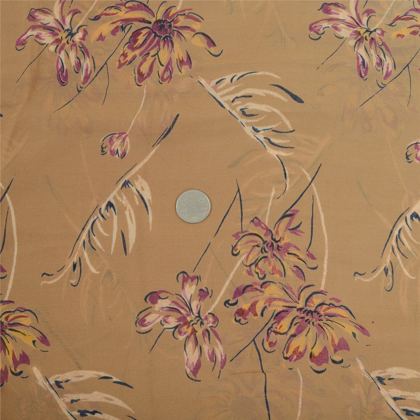 Сари из санскритского винтажного коричневого чистого шелка-жоржета с принтом 5 ярдов ткань для рукоделия из экологически чистой ткани