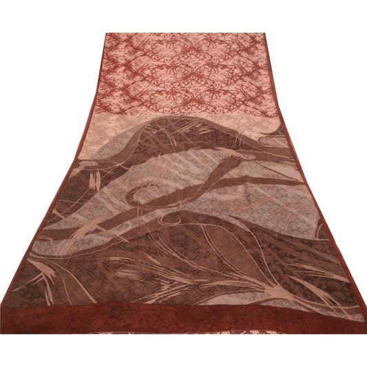 Sanskriti Vintage Sarees Støvet Rød Ren Georgette Silke Trykt Sari Håndværk Bæredygtigt Stoff