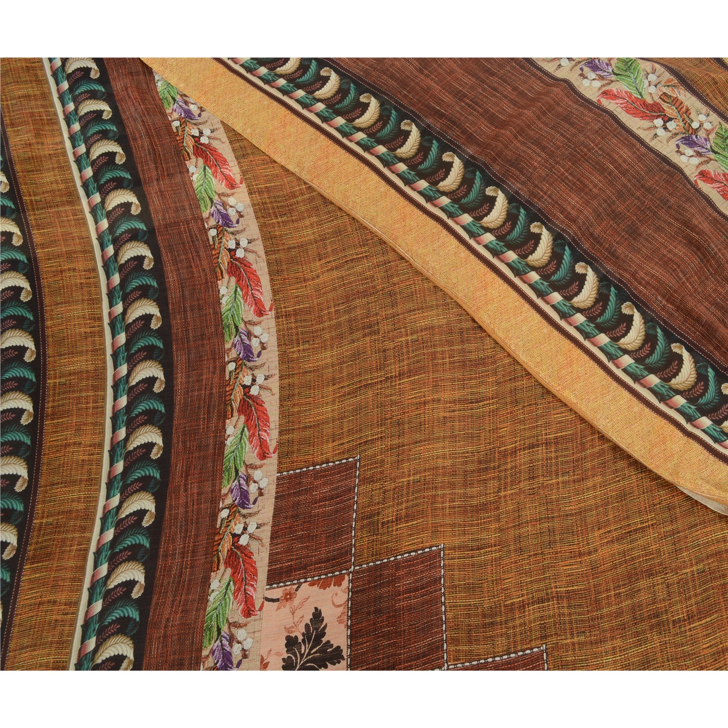 Sanskriti Vintage Sarees From India Brown Georgette Sari Printed Craft Sustainable Fabric
