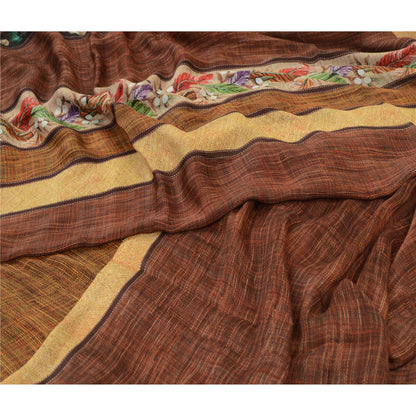 Sanskriti Vintage Sarees From India Brown Georgette Sari Printed Craft Sustainable Fabric