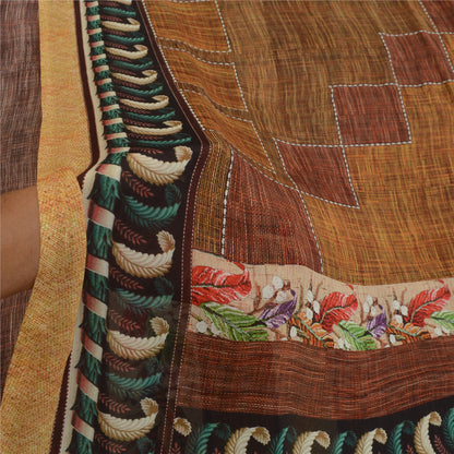 Sanskriti Vintage Sarees From India Brown Georgette Sari Printed Craft Sustainable Fabric