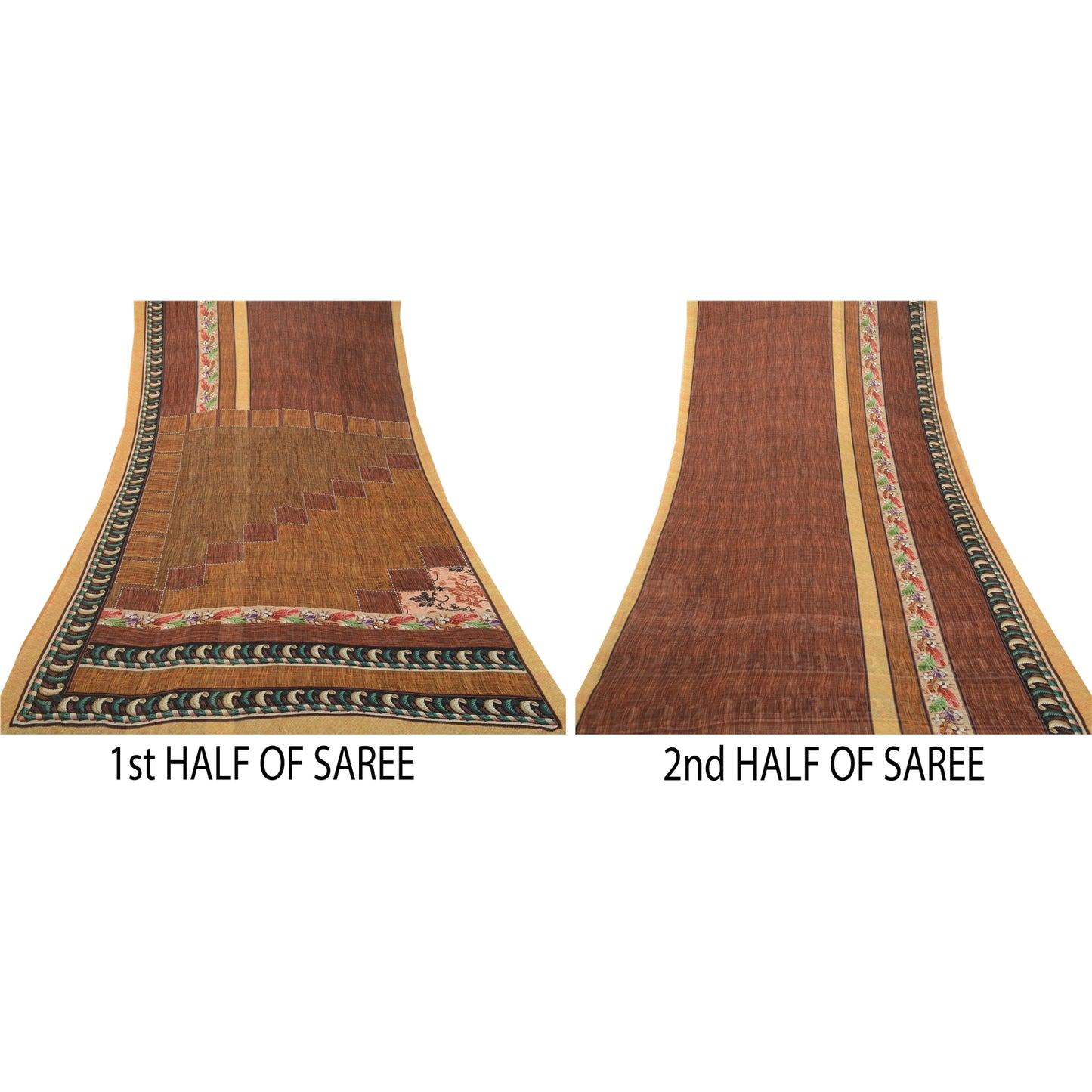 Sanskriti Vintage Sarees From India Brown Georgette Sari Printed Craft Sustainable Fabric