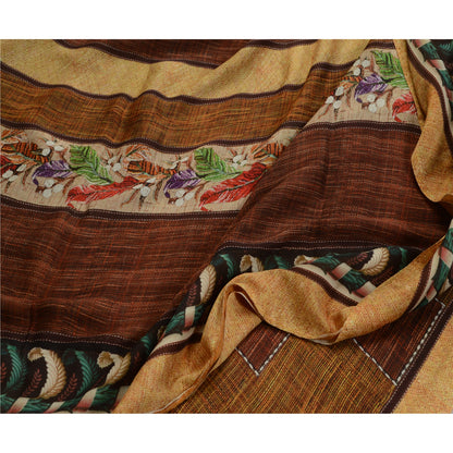 Sanskriti Vintage Sarees From India Brown Georgette Sari Printed Craft Sustainable Fabric