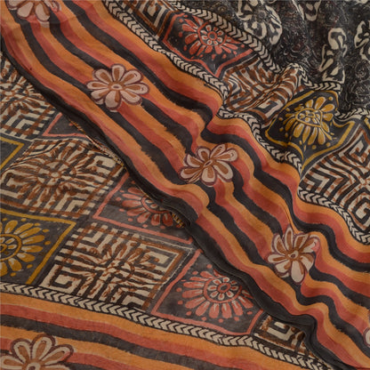 Sanskriti Vintage Sarees Brown Pure Georgette Silk Printed Sari 5yd Craft Sustainable Fabric