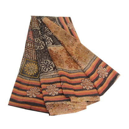 Sanskriti Vintage Sarees Brown Pure Georgette Silk Printed Sari 5yd Craft Sustainable Fabric