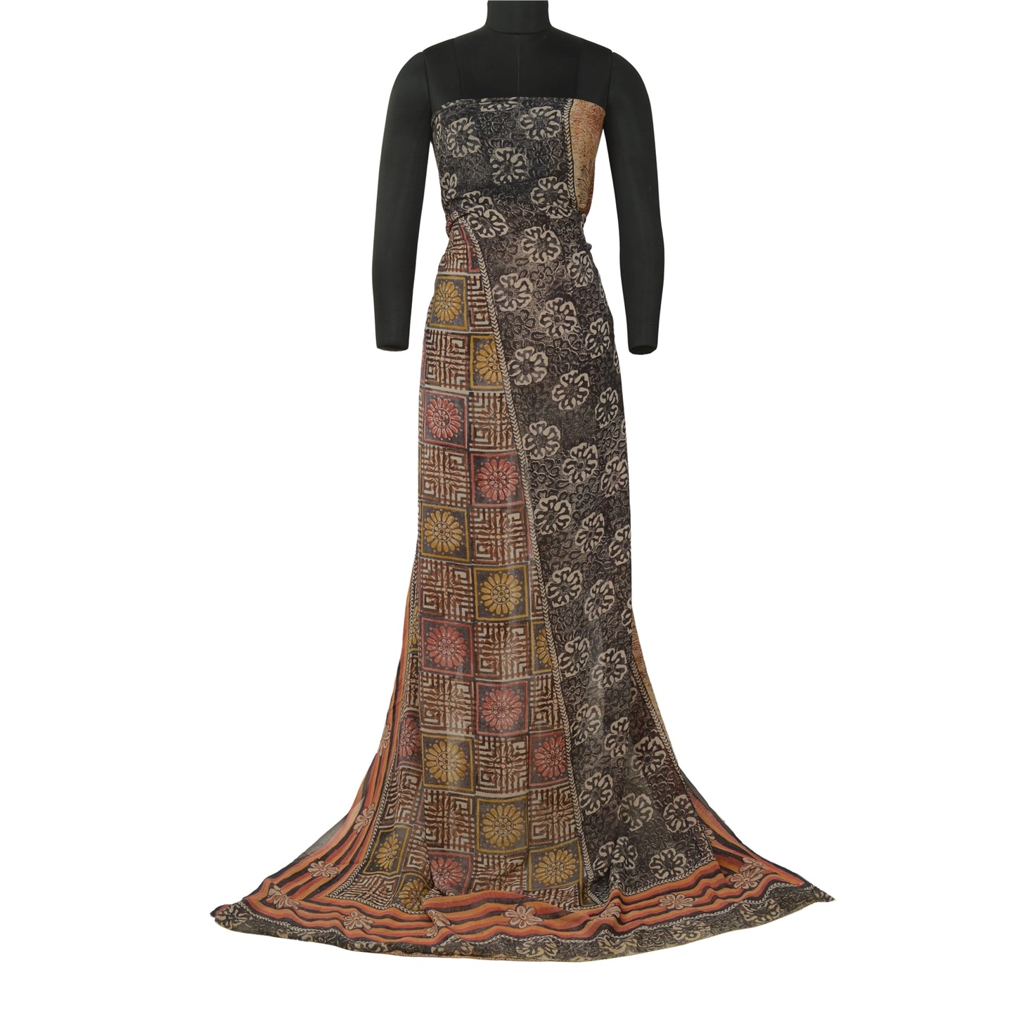 Sanskriti Vintage Sarees Brown Pure Georgette Silk Printed Sari 5yd Craft Sustainable Fabric