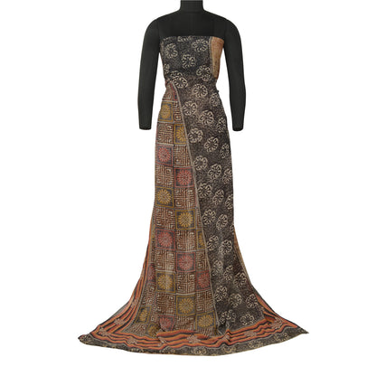 Sanskriti Vintage Sarees Brown Pure Georgette Silk Printed Sari 5yd Craft Sustainable Fabric