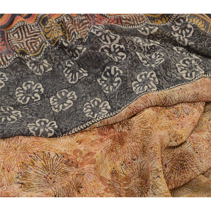 Sanskriti Vintage Sarees Brown Pure Georgette Silk Printed Sari 5yd Craft Sustainable Fabric