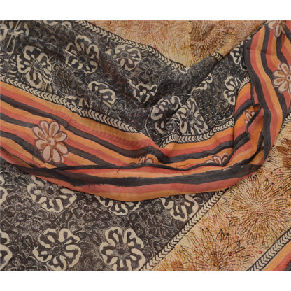 Sanskriti Vintage Sarees Brown Pure Georgette Silk Printed Sari 5yd Craft Sustainable Fabric