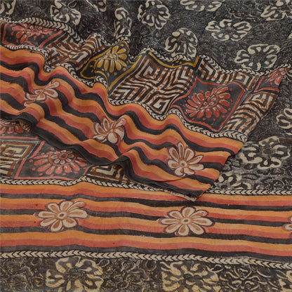 Sanskriti Vintage Sarees Brown Pure Georgette Silk Printed Sari 5yd Craft Sustainable Fabric