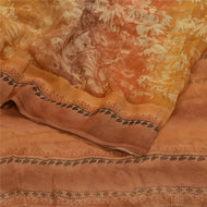 Sanskriti Vintage Sarees Brown Pure Chiffon Silk Printed Sari 5yd Craft Fabric