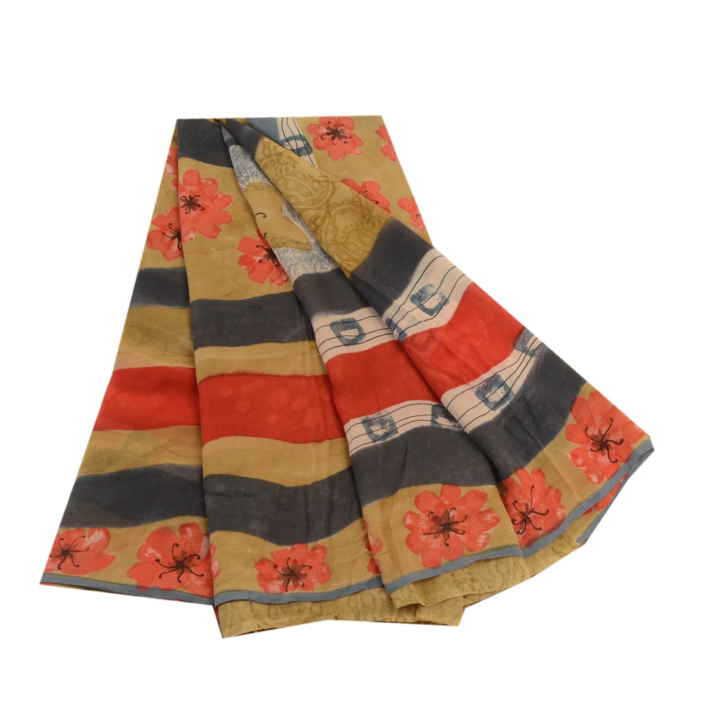 Sanskriti Vintage Sarier Multi Ren Georgette Silke Trykt Sari 5yd Håndværk Bæredygtigt Stoff