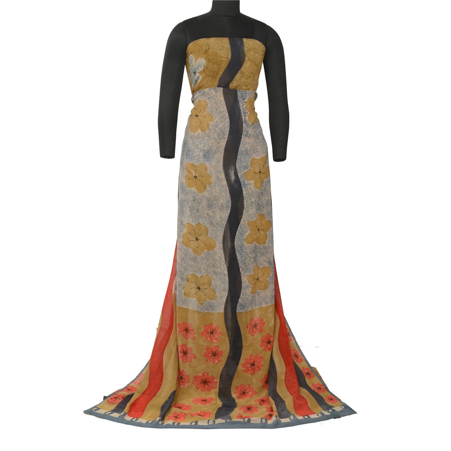 Sanskriti Vintage Sarier Multi Ren Georgette Silke Trykt Sari 5yd Håndværk Bæredygtigt Stoff