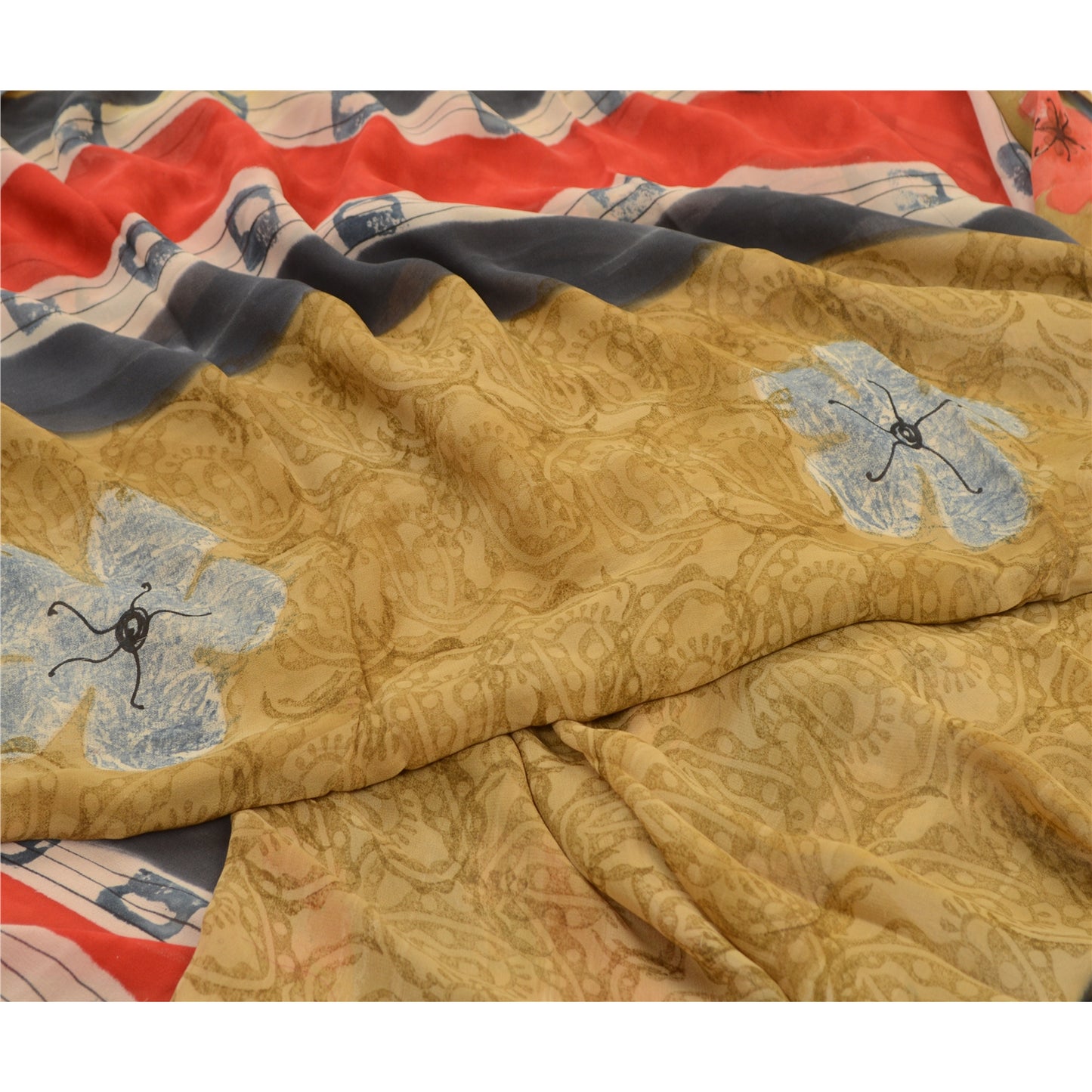 Sanskriti Vintage Sarier Multi Ren Georgette Silke Trykt Sari 5yd Håndværk Bæredygtigt Stoff