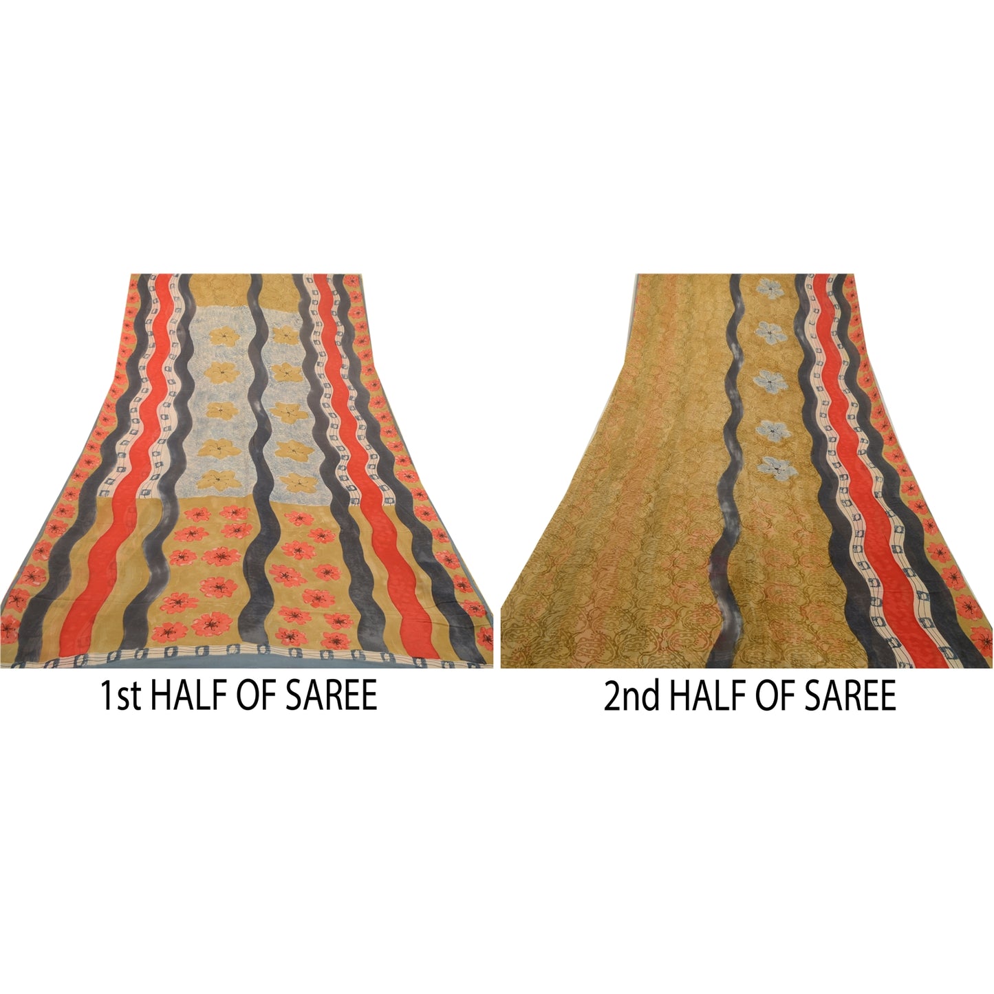 Sanskriti Vintage Sarier Multi Ren Georgette Silke Trykt Sari 5yd Håndværk Bæredygtigt Stoff