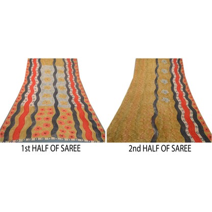Sanskriti Vintage Sarier Multi Ren Georgette Silke Trykt Sari 5yd Håndværk Bæredygtigt Stoff