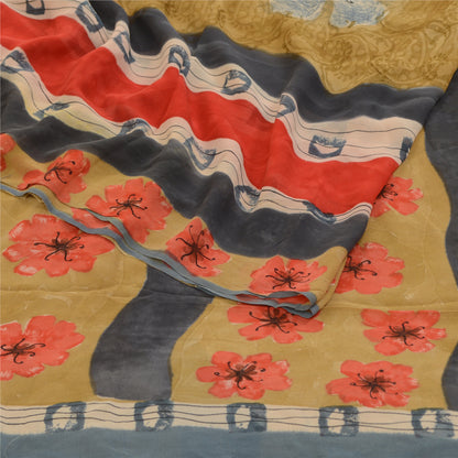 Sanskriti Vintage Sarier Multi Ren Georgette Silke Trykt Sari 5yd Håndværk Bæredygtigt Stoff