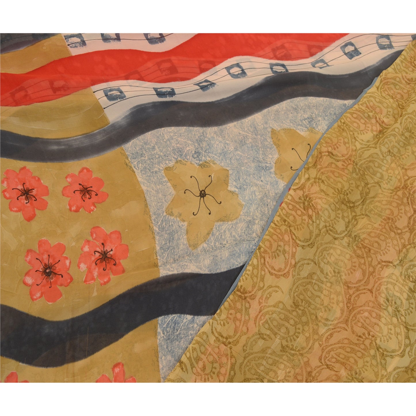 Sanskriti Vintage Sarier Multi Ren Georgette Silke Trykt Sari 5yd Håndværk Bæredygtigt Stoff