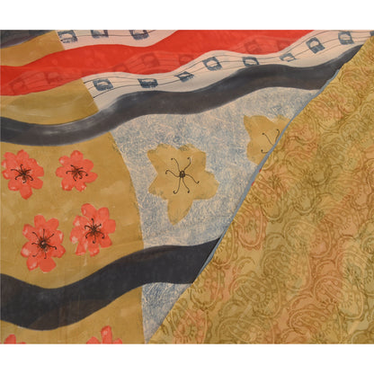 Sanskriti Vintage Sarier Multi Ren Georgette Silke Trykt Sari 5yd Håndværk Bæredygtigt Stoff
