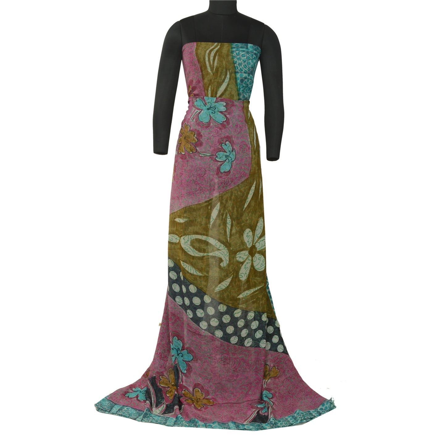 Sanskriti Vintage Sarees Blue Pure Georgette Silk Printed Sari 5yd Craft Sustainable Fabric