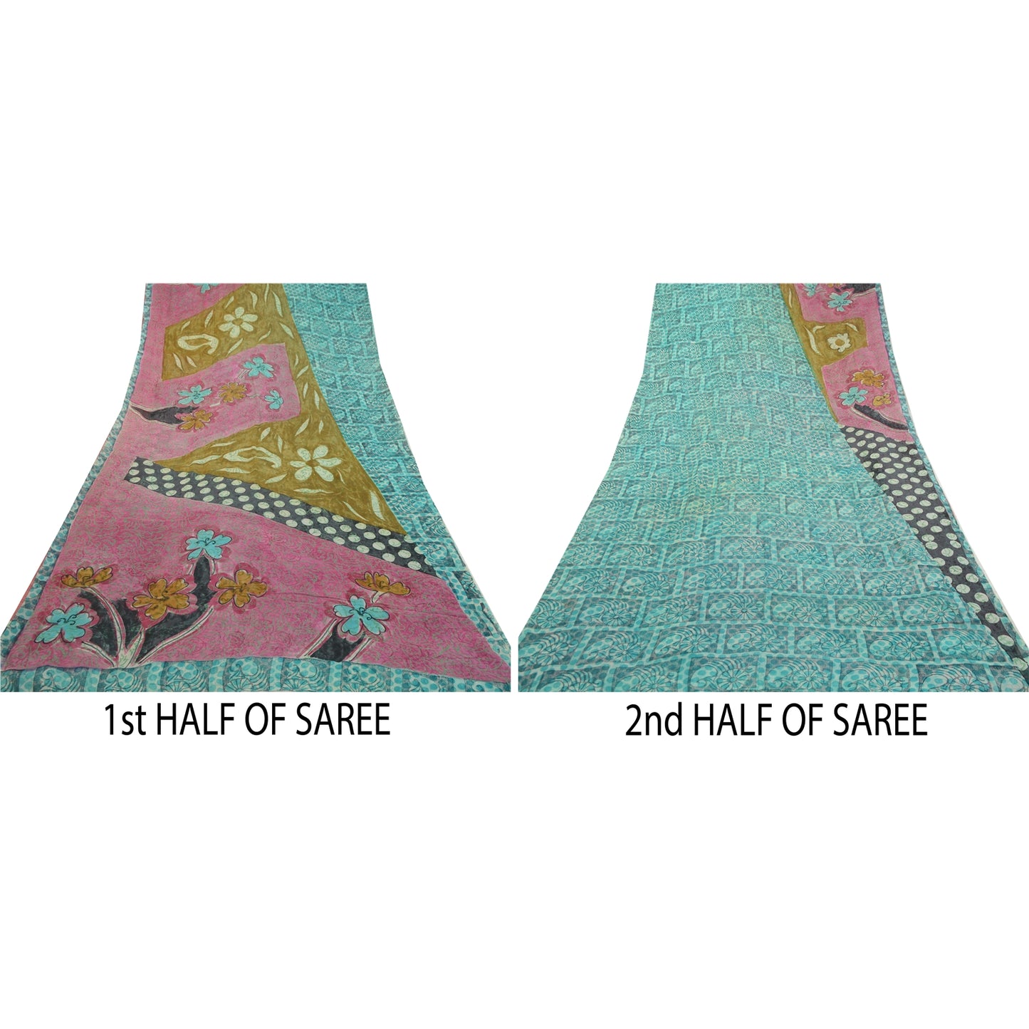 Sanskriti Vintage Sarees Blue Pure Georgette Silk Printed Sari 5yd Craft Sustainable Fabric