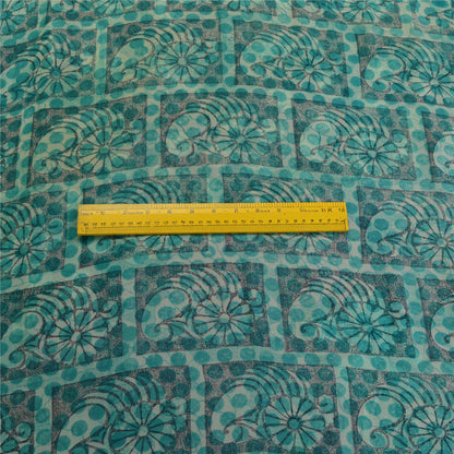 Sanskriti Vintage Sarees Blue Pure Georgette Silk Printed Sari 5yd Craft Sustainable Fabric
