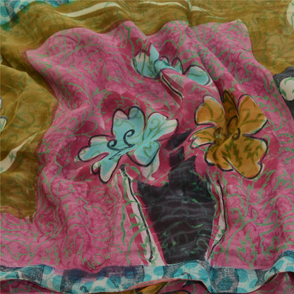 Sanskriti Vintage Sarees Blue Pure Georgette Silk Printed Sari 5yd Craft Sustainable Fabric