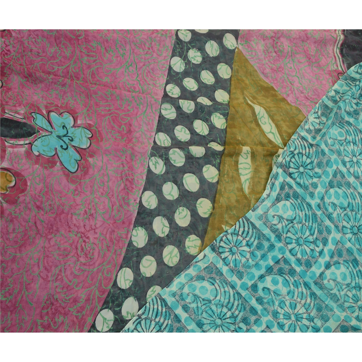 Sanskriti Vintage Sarees Blue Pure Georgette Silk Printed Sari 5yd Craft Sustainable Fabric