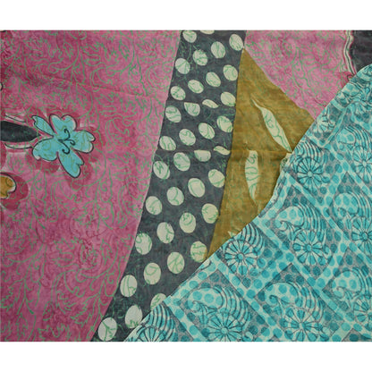 Sanskriti Vintage Sarees Blue Pure Georgette Silk Printed Sari 5yd Craft Sustainable Fabric