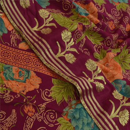 Sanskriti Vintage Sarees Purple Zari Border Blend Georgette Printed Sari Sustainable Fabric