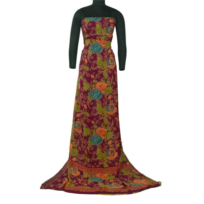 Sanskriti Vintage Sarees Purple Zari Border Blend Georgette Printed Sari Sustainable Fabric