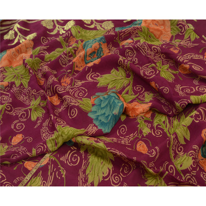 Sanskriti Vintage Sarees Purple Zari Border Blend Georgette Printed Sari Sustainable Fabric