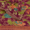 Sanskriti Vintage Sarees Purple Zari Border Blend Georgette Printed Sari Sustainable Fabric