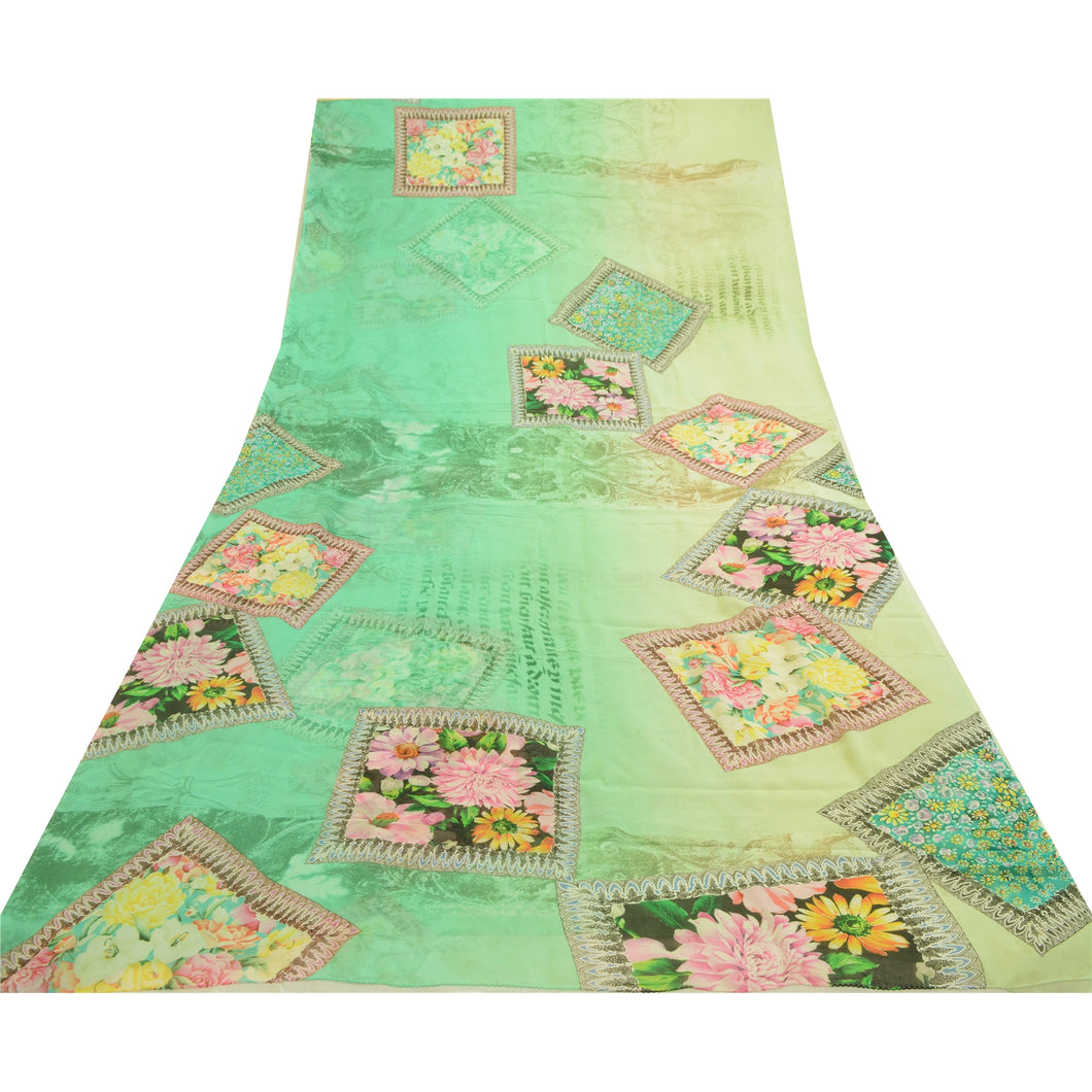 Sanskriti Vintage Sarees Green Digital Printed Pure Georgette Silk Sari Fabric