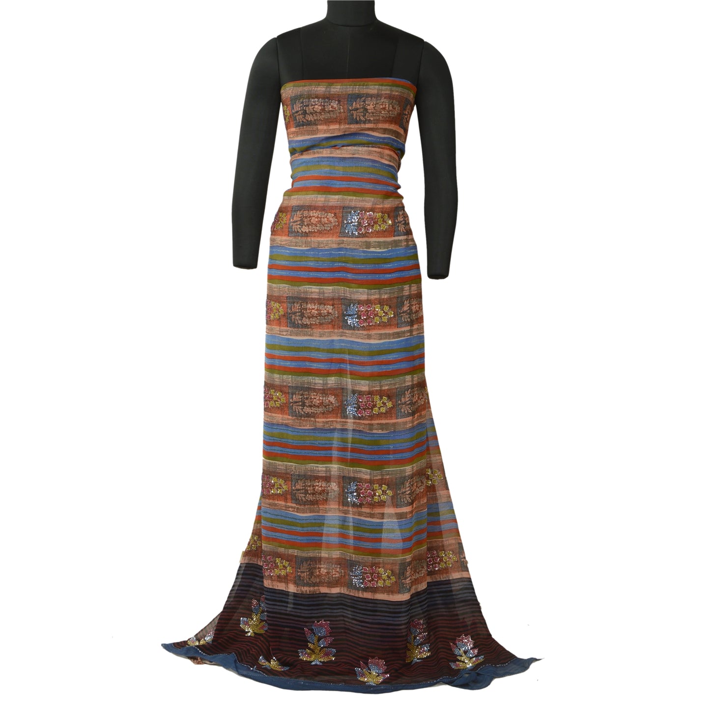 Санскритские винтажные сари, расшитые вручную бисером, чистый шелк-жоржет, сари, ремесло, устойчивая ткань