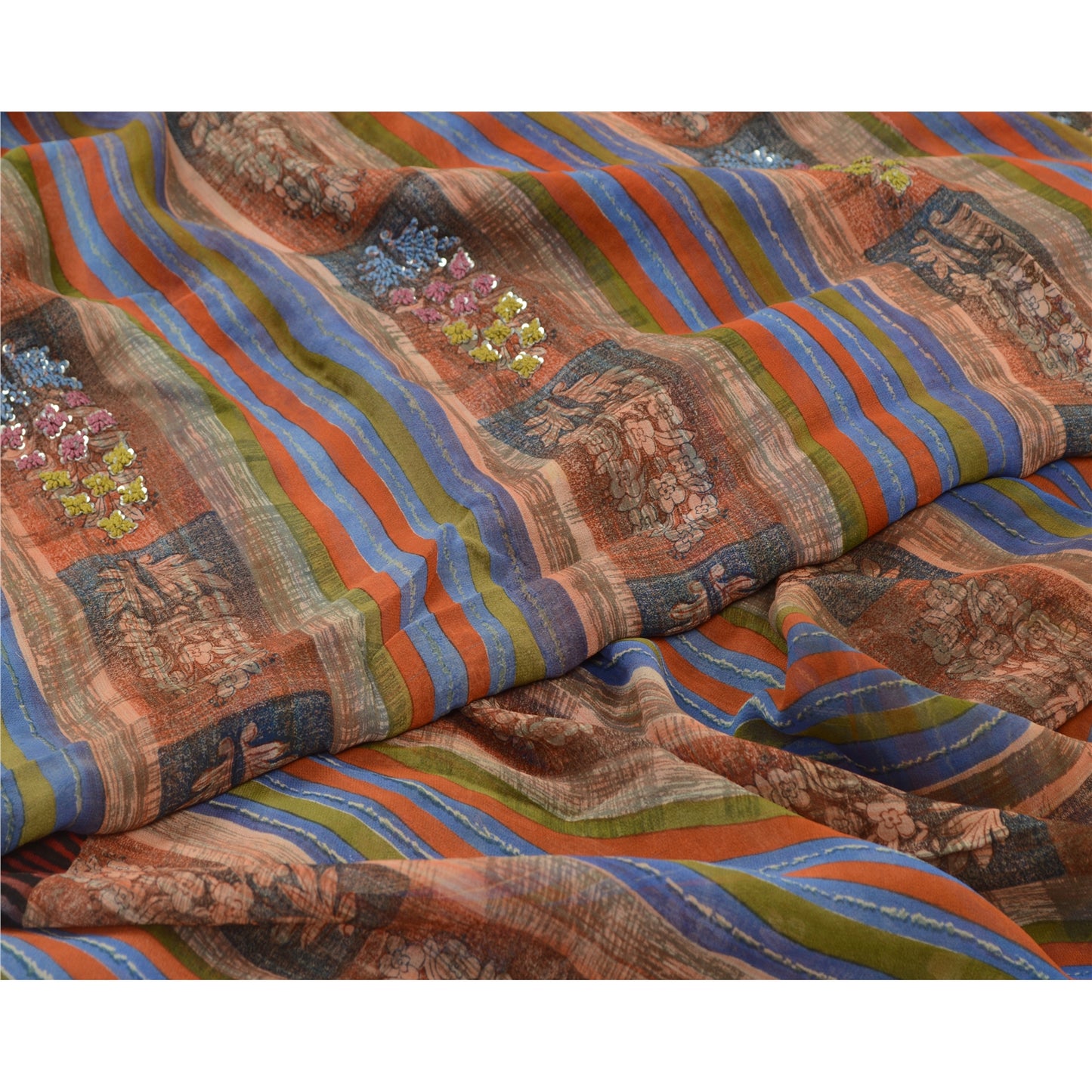 Санскритские винтажные сари, расшитые вручную бисером, чистый шелк-жоржет, сари, ремесло, устойчивая ткань