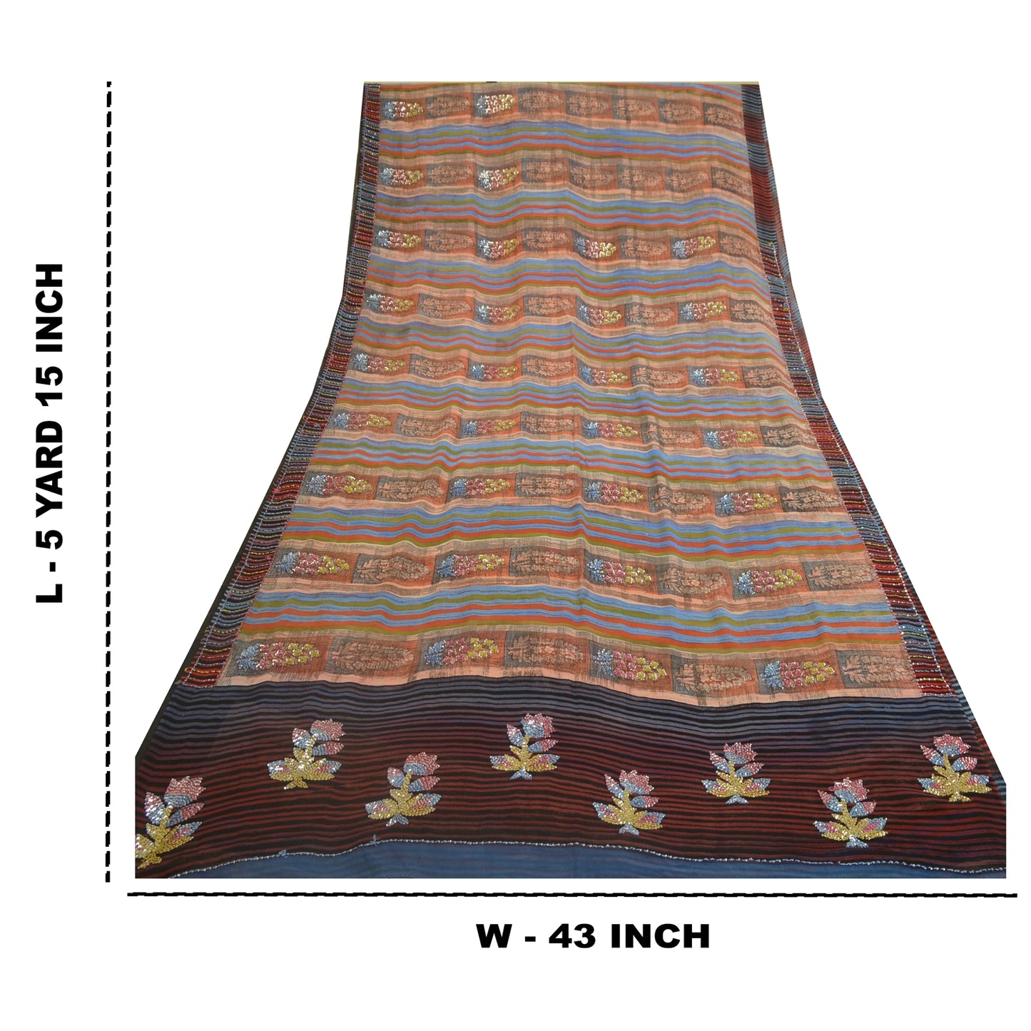 Санскритские винтажные сари, расшитые вручную бисером, чистый шелк-жоржет, сари, ремесло, устойчивая ткань