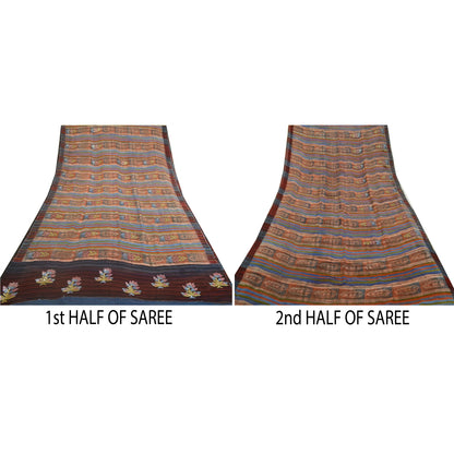 Санскритские винтажные сари, расшитые вручную бисером, чистый шелк-жоржет, сари, ремесло, устойчивая ткань