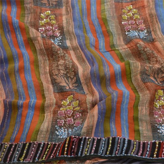 Sanskriti Vintage Sarees Håndperlede Ren Georgette Silke Print Sari Håndlavet Bæredygtigt Stoff