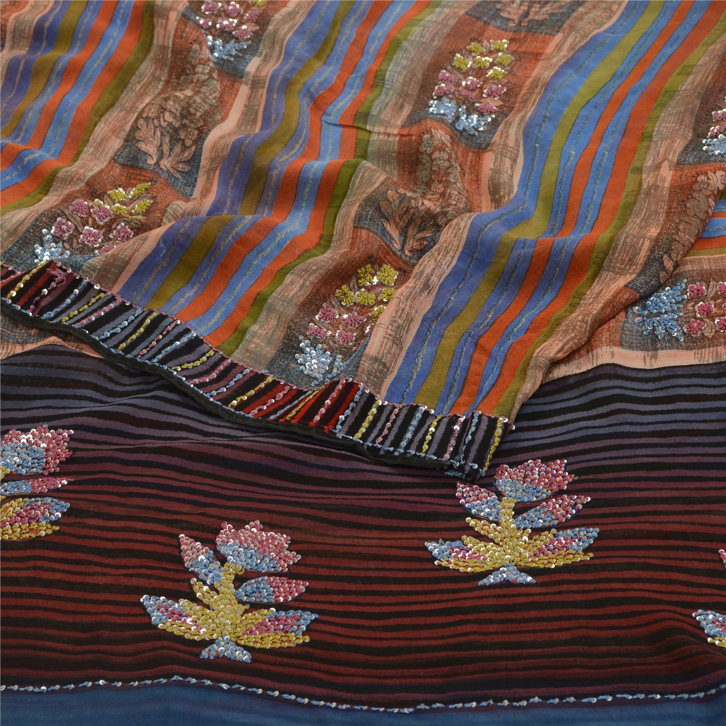 Санскритские винтажные сари, расшитые вручную бисером, чистый шелк-жоржет, сари, ремесло, устойчивая ткань