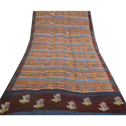 Санскритские винтажные сари, расшитые вручную бисером, чистый шелк-жоржет, сари, ремесло, устойчивая ткань