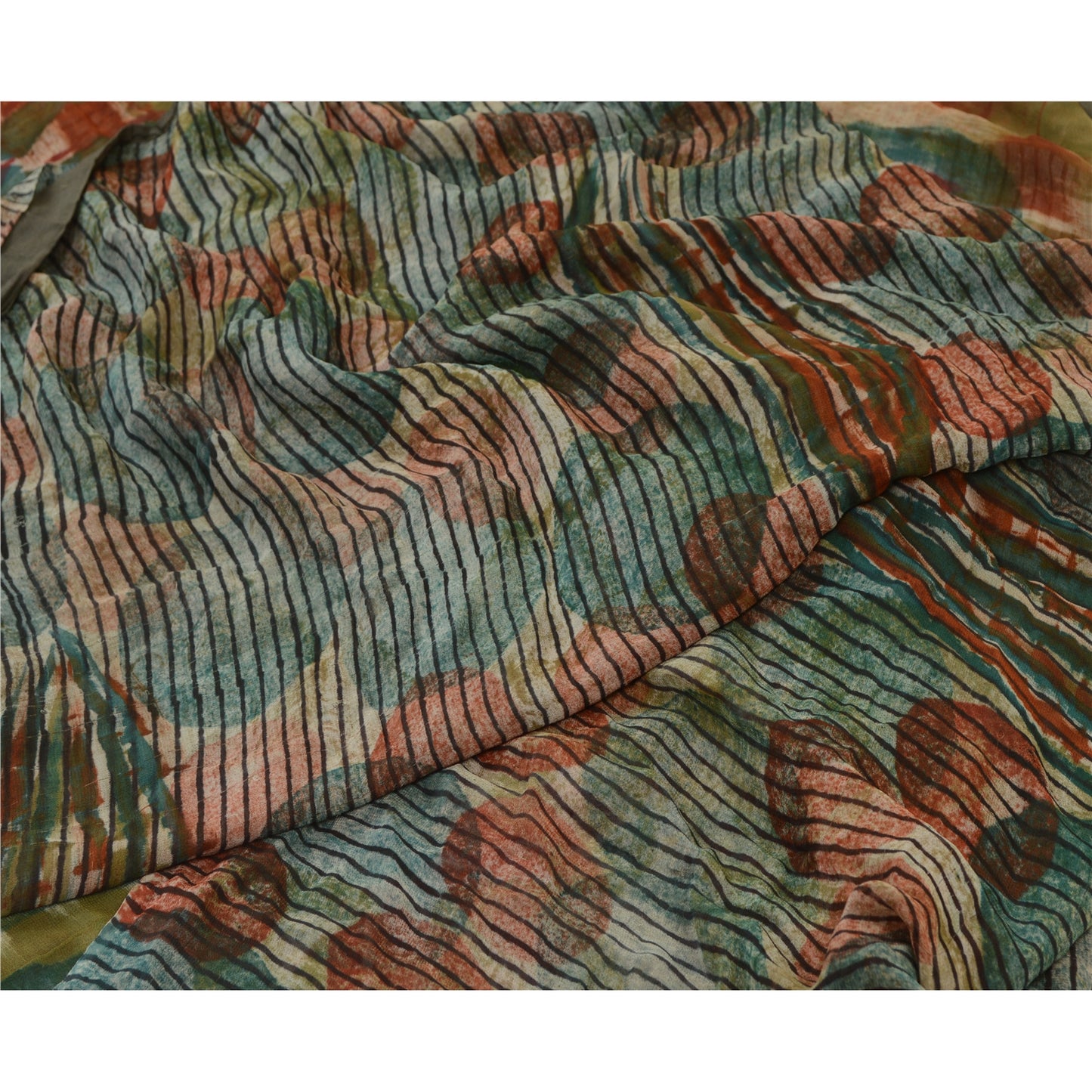 Sanskriti Vintage Sarees Multi 100% Pure Georgette Silk Print Sari Craft Sustainable Fabric