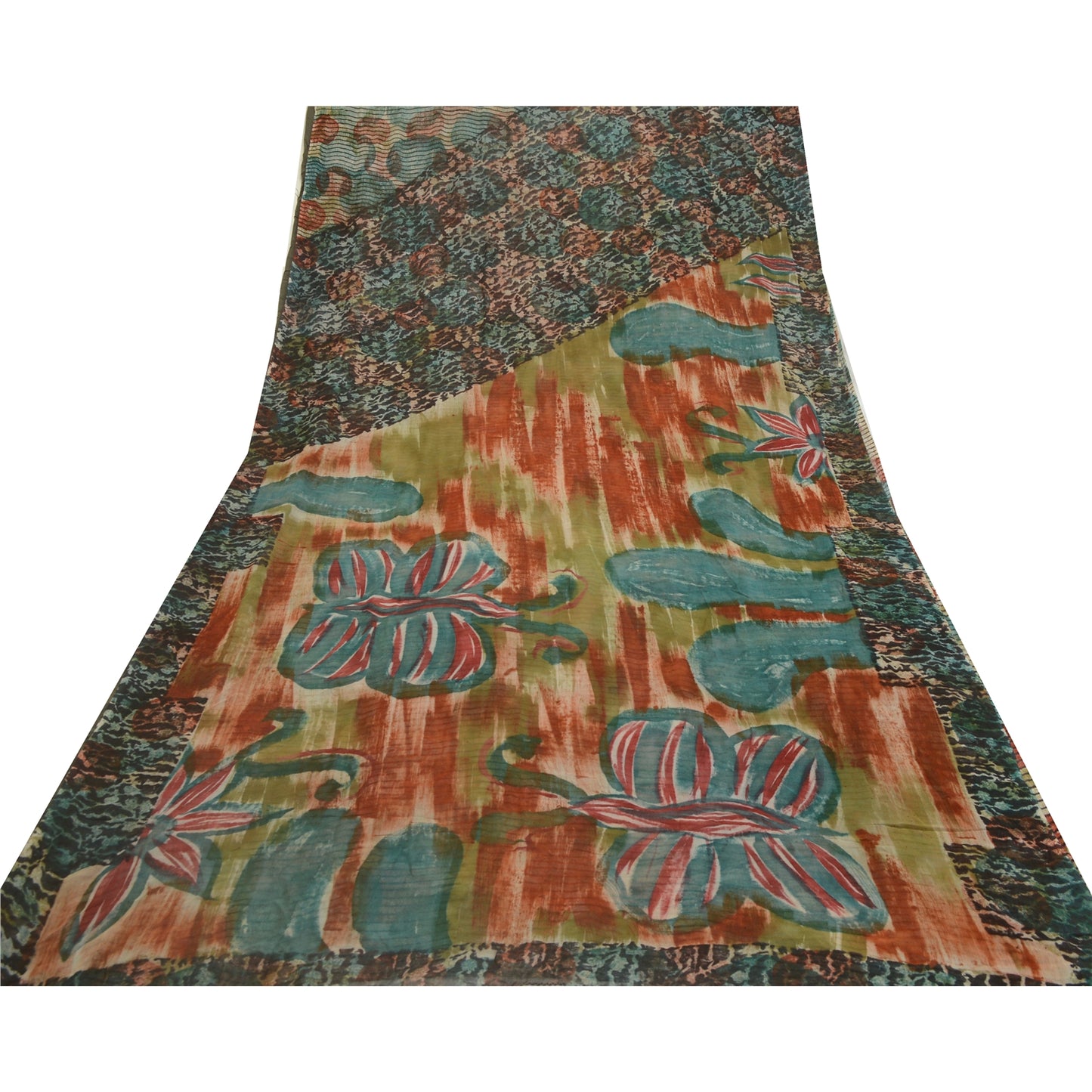 Sanskriti Vintage Sarees Multi 100% Pure Georgette Silk Print Sari Craft Sustainable Fabric