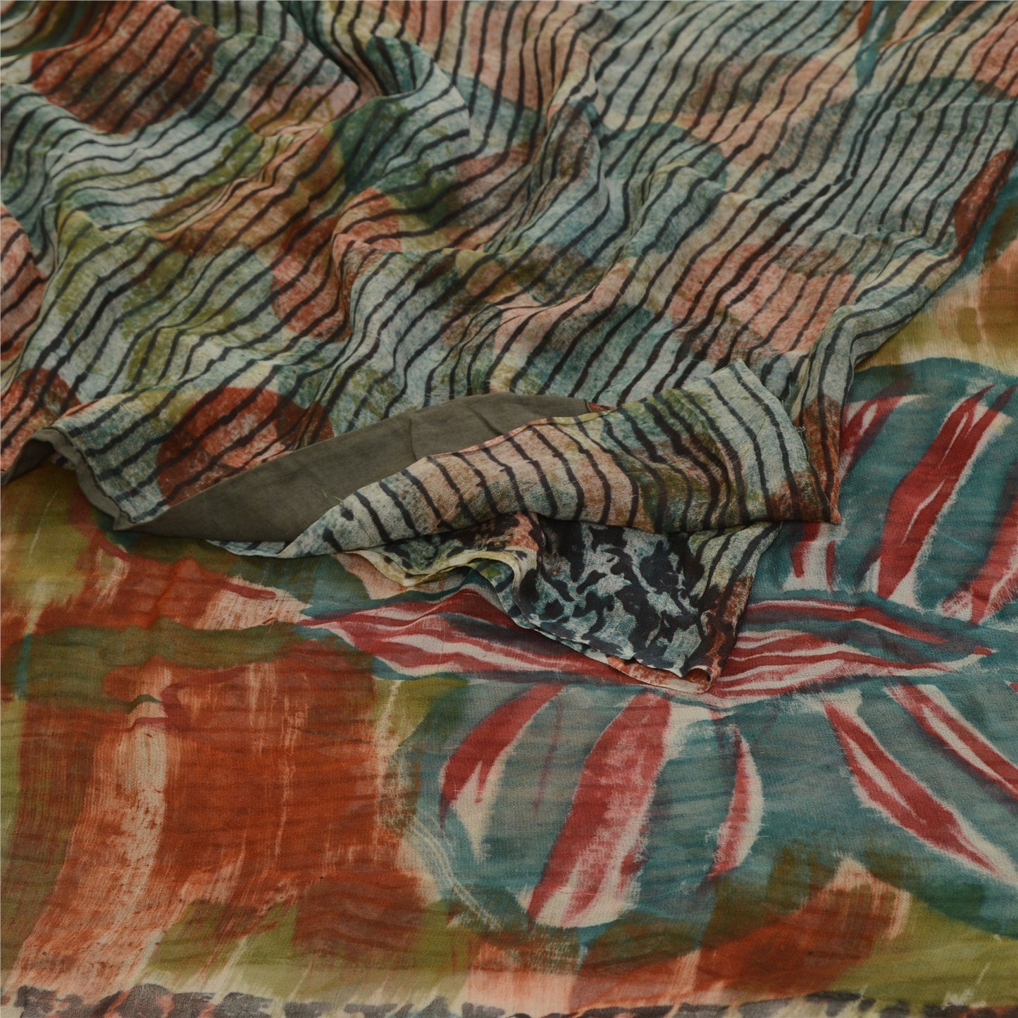 Sanskriti Vintage Sarees Multi 100% Pure Georgette Silk Print Sari Craft Sustainable Fabric