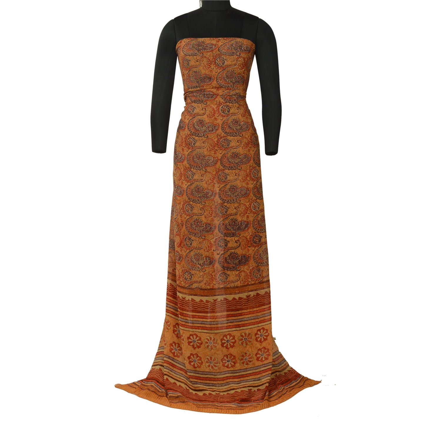 Санскритские винтажные сари из чистого шафранового шелка-жоржета с принтом для сари из экологически чистой ткани